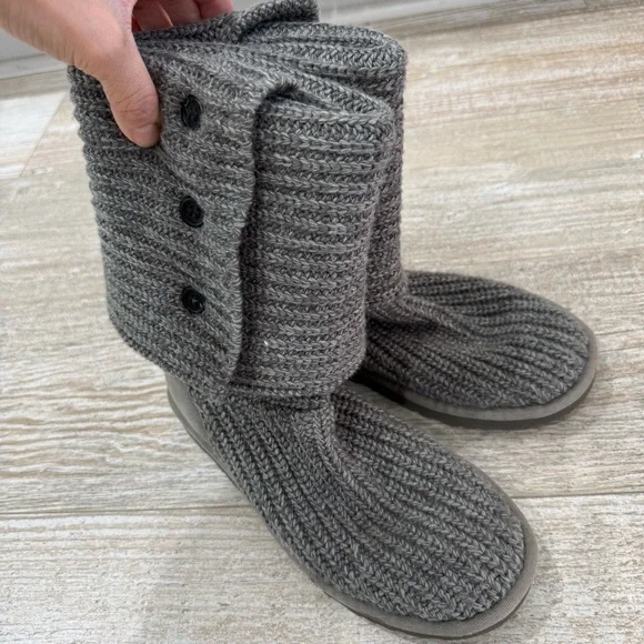 UGG Gray Knit Boots with Button Detail - Picture 2 of 10